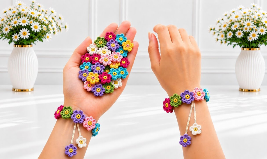 🌸🌺How to Crochet a Beautiful Flower Bracelet for Beginners
